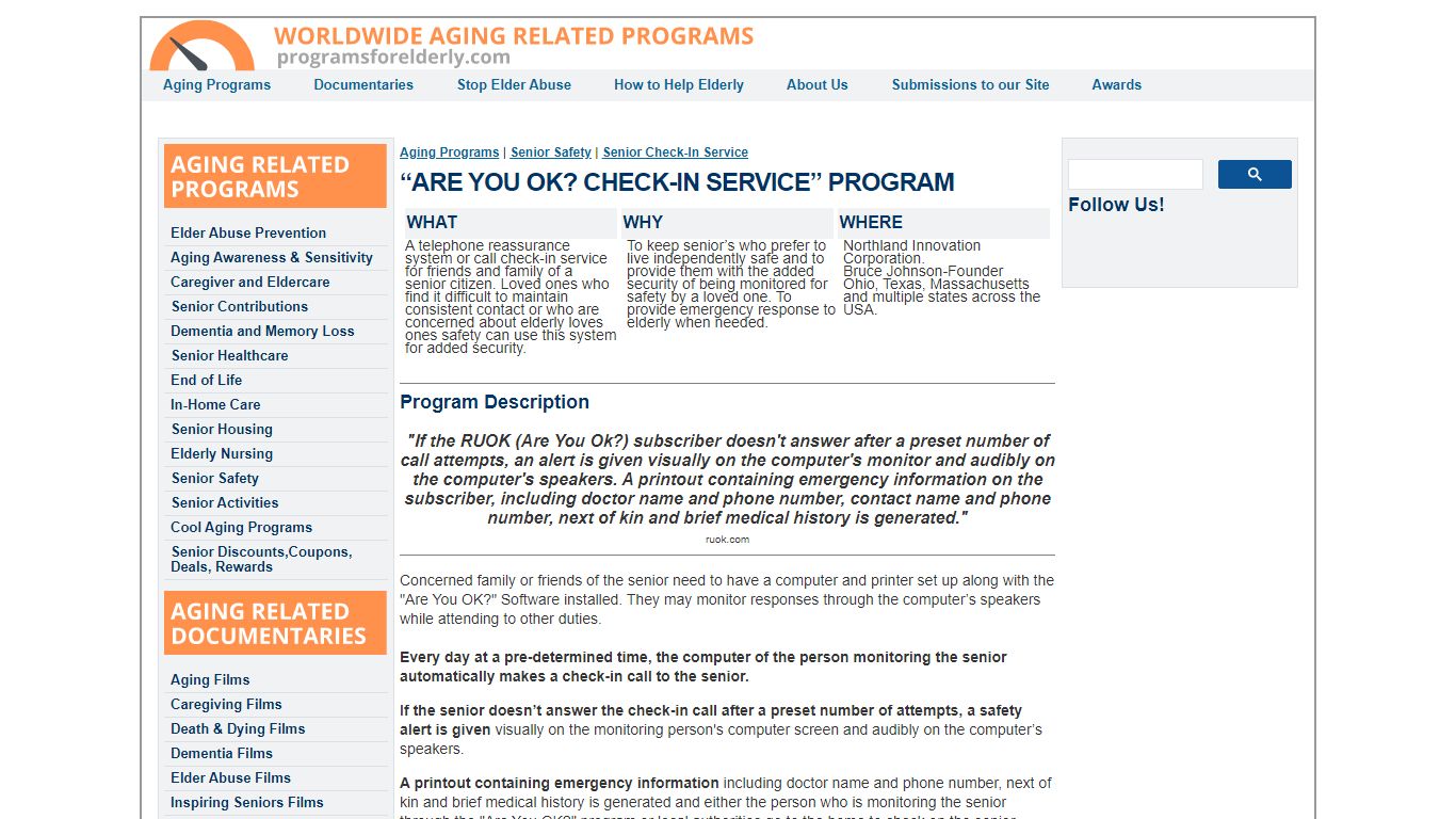 “ARE YOU OK? CHECK-IN SERVICE” PROGRAM - Programs for Elderly